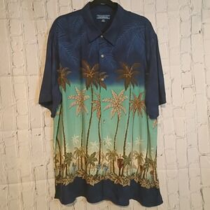 Croft & Barrow Mens XXL Tropical Palm Tree Cocktail Print Button Down Shirt Blue